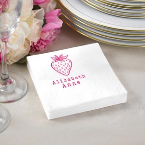 Personalized Strawberry Girls Baby Shower Napkins, Custom Birthday Party, Beverage Napkins, Sweet Birthday Napkins Decor