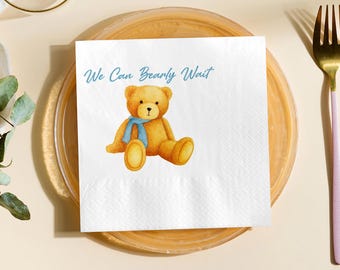 Teddy Bear Baby Shower Napkins, We can Bearly Wait, Shower Fall Baby Shower Cocktail, Luncheon or Dinner Napkins, Party Birthday Napkins