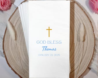 God Bless Personalized Baptism Napkins, Custom Name & Date, Christening Dedication Celebration Cocktail or Luncheon Napkins