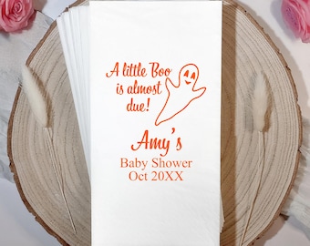 Personalised Halloween Baby Shower Napkin, A little boo is almost due, Halloween Birthday Party Napkin Decor, Halloween Ghost Theme