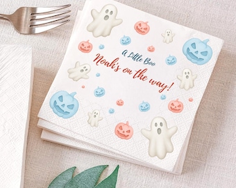 Cute A little boo Napkin, On the way, Custom Halloween Baby Shower Napkins, Cute Ghost Napkins, Beverage Birthday Party Napkin Decor