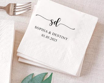 Personalized Wedding Napkins, Wedding Cocktail Napkins, Rehearsal Dinner Napkins, Monogram Anniversary Napkins, Custom Alphabet name