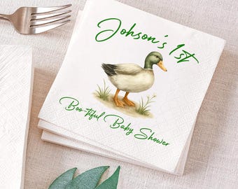 Mallard Duck Birthday Napkin, Personalised Duck Birthday Napkin Decor, Baby Shower Party Napkin