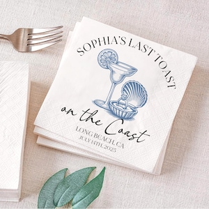 Personalized Bachelorette Party Napkins, Last Toast on the Coast, Beach Party Napkins, Summer Bridal Shower Party Napkins Theme, Party Decor