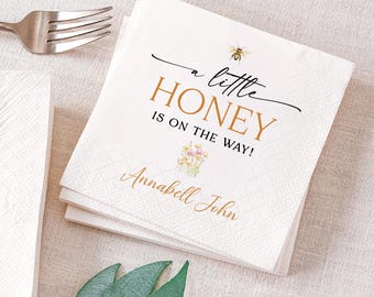 Personalized Bee Baby Shower Napkin, A Little Honey Is On The Way Baby Shower, Baby Sprinkle Party Napkin Decor