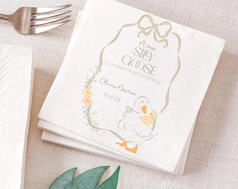 Personalized Silly Goose Baby Shower Napkin, Mother Goose and Gosling Baby Shower Napkin, Baby Shower Napkin Decor