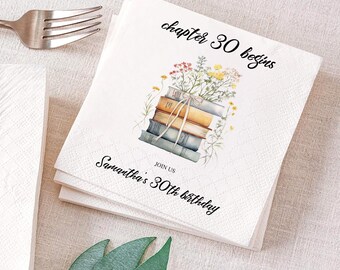 Book Theme Party Napkin, 30th Birthday For Her Book, Lover Birthday, Chapter 30 Begins, Storybook Birthday Book Club, Party Napkin Decor