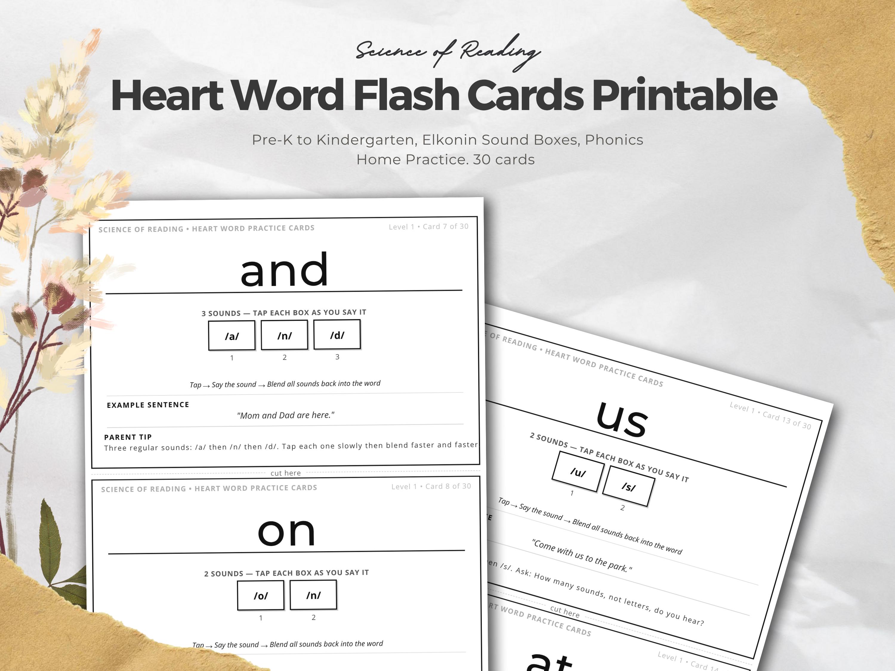 Heart Word Flash Cards: Science of Reading Phonics, Elkonin Boxes ...