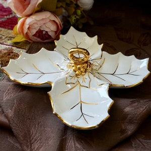Gold Trimmed Divided Leaf Dish