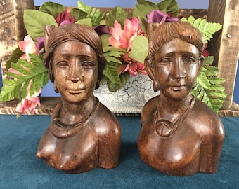 Carved Wood Philippines Busts of Man and Woman