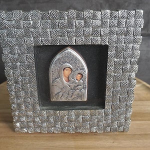 Framed Madonna and Child Sterling Silver Icon