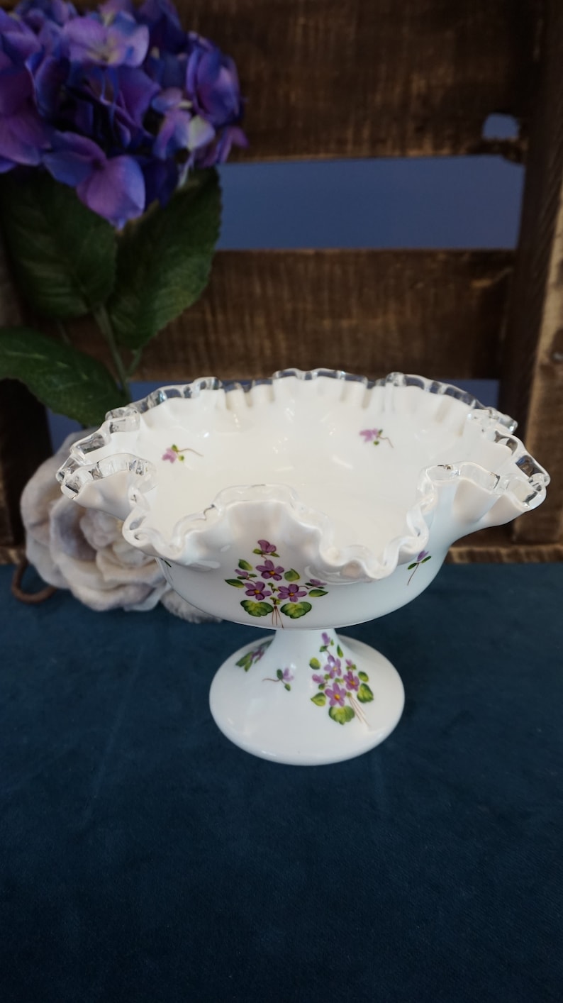 Milk Glass Compote with Violets
