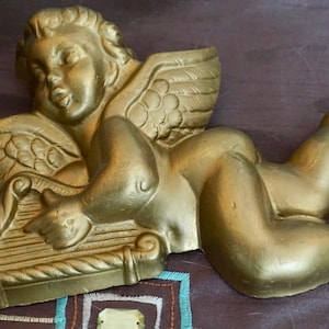 Gold-Tone Cherb with Harp Wall Decor