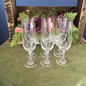 Set aus sechs klaren Flöten Champagner Gläsern aus den 1970er Jahren