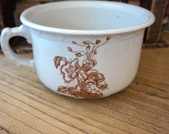 White With Brown Flowers Chamber Pot Labeled Poppy DR England