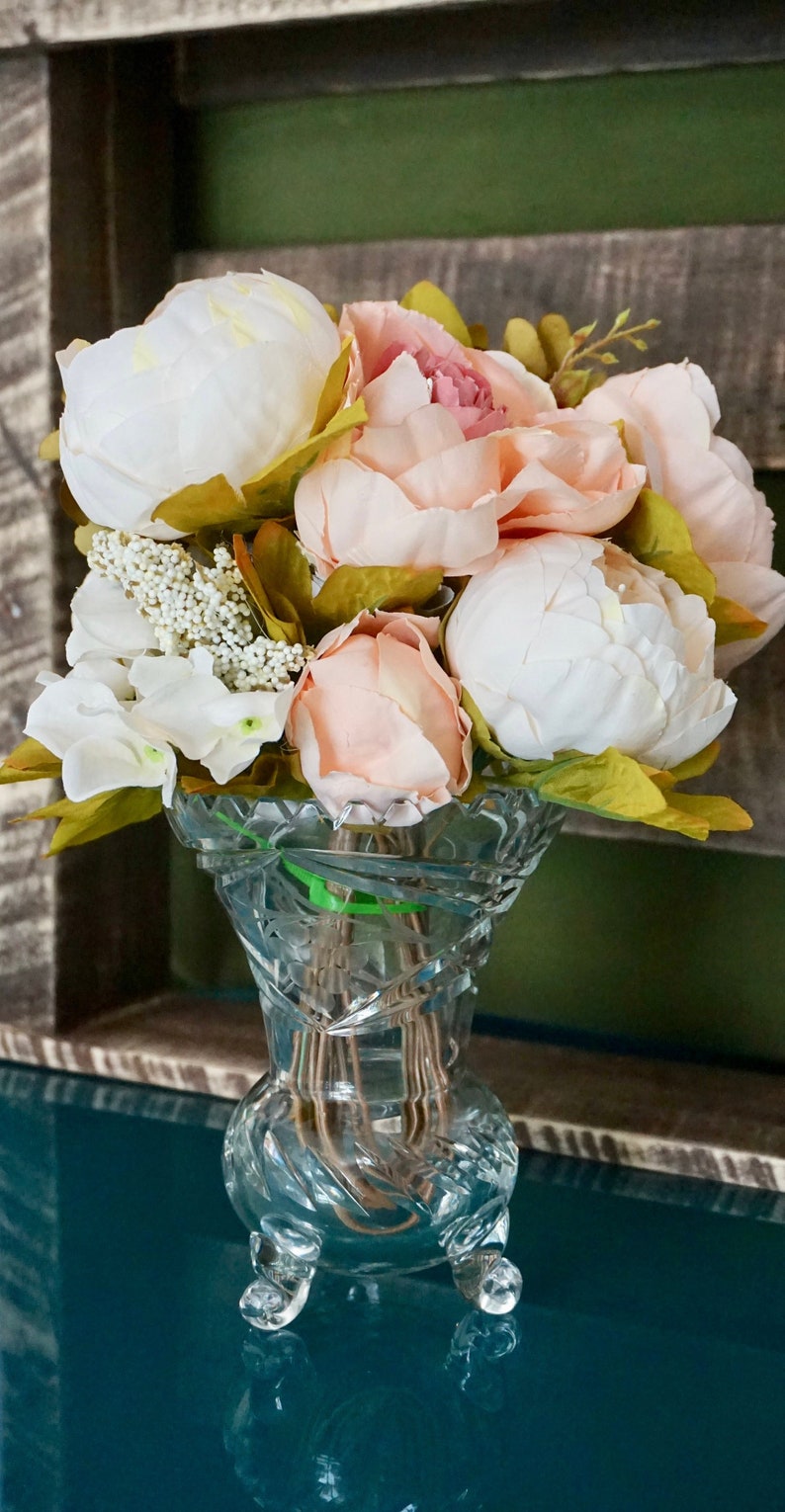 Short Cut Glass Flower Vase Etsy