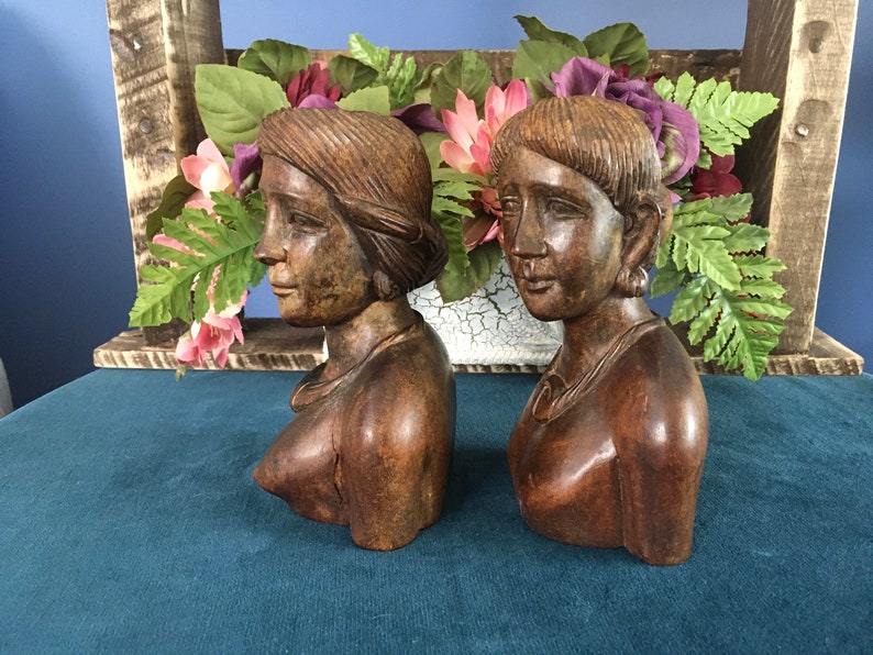 Carved Wood Philippines Busts of Man and Woman Etsy