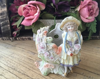 Small Porcelain Planter with Girl and Flowers