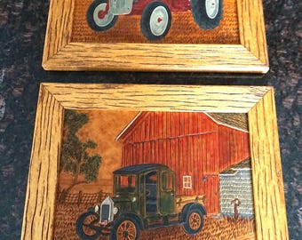 Pair of Hand Tooled Leather Pictures