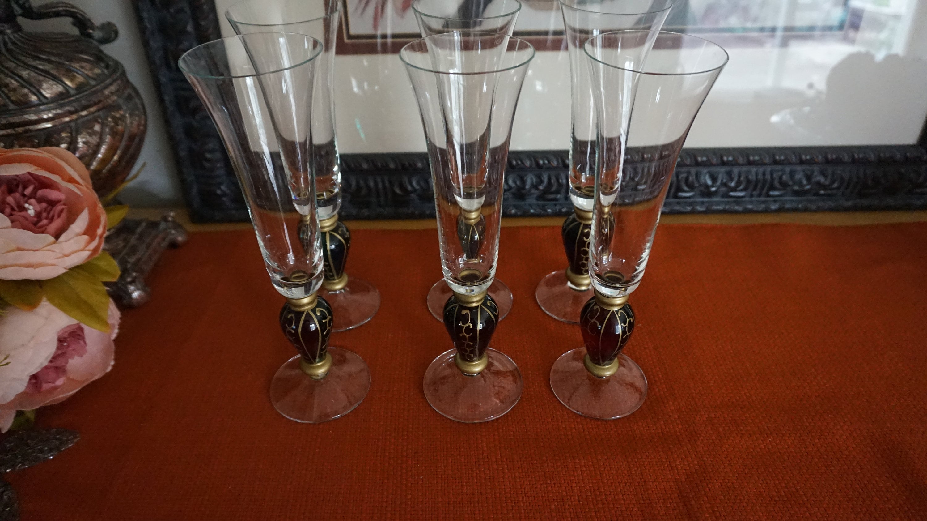 Set of Six Champagne Flutes With Colored Stems - Etsy