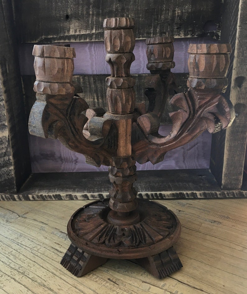 Wood Five-Arm Candelabra Made in Mexico image 1