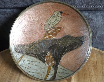Enamel and Brass Bird Trinket Dish