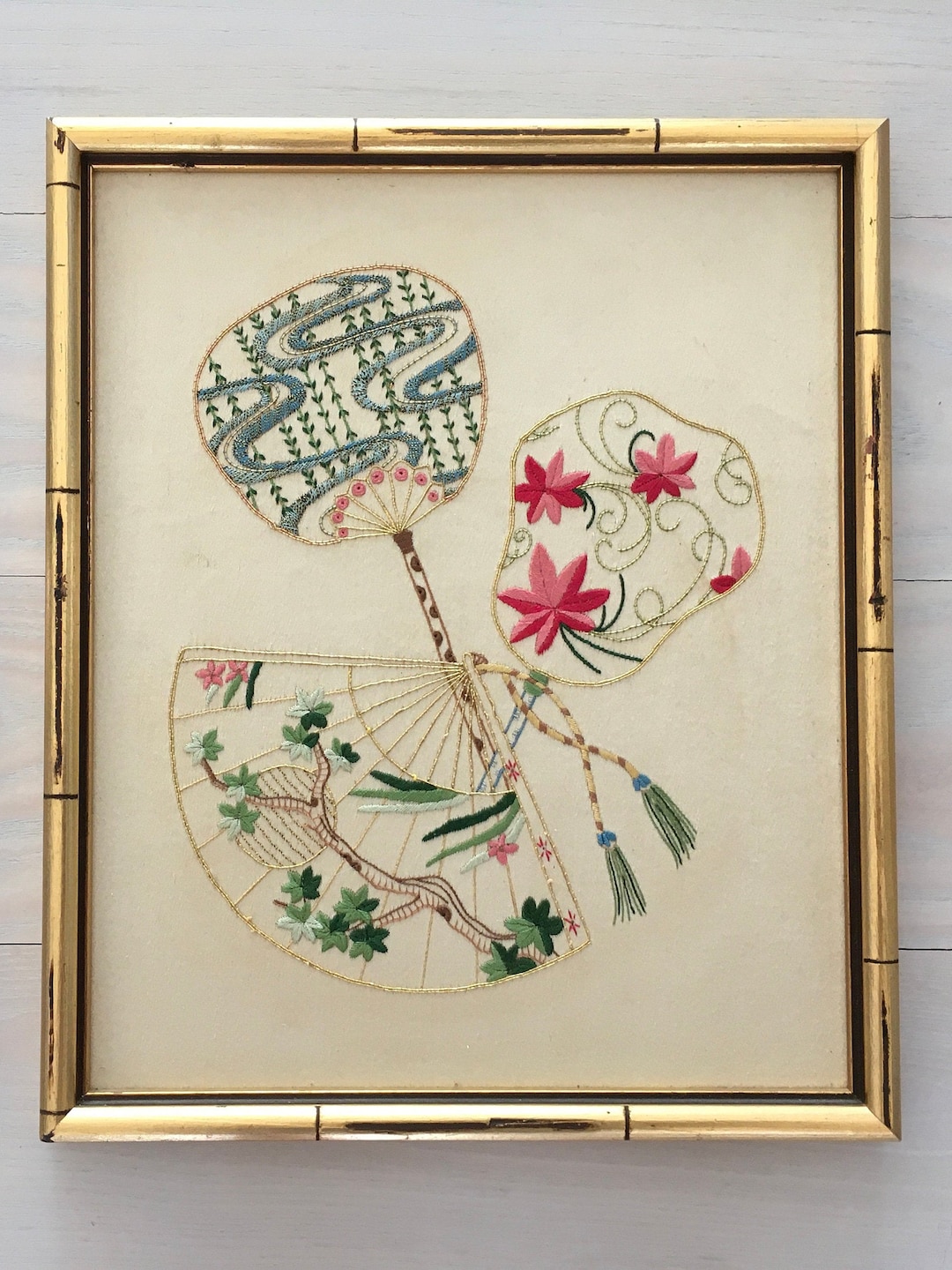 Elsa Williams Framed Embroidered Asian Fans Picture - Etsy