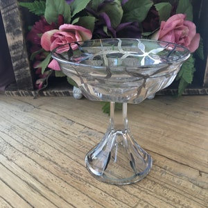 Small Glass Compote with Silver Gray Leaves Detail