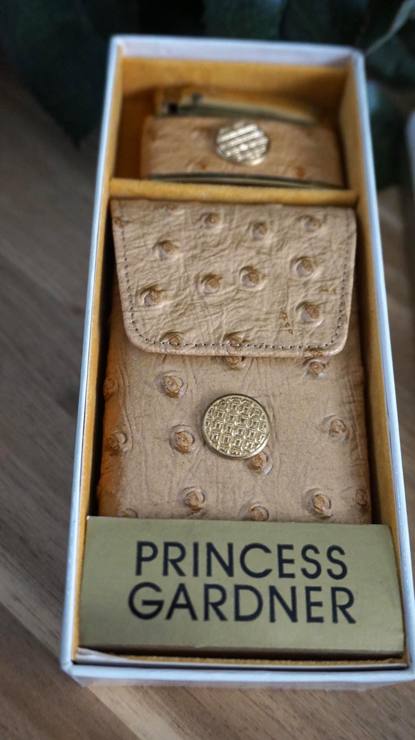 princess gardner cigarette case Vintage Green Leather Cover Over Gold Tone Case With Decorative Studs Made in Germany 05075 Vintage Princess Gardner Cigarette Case