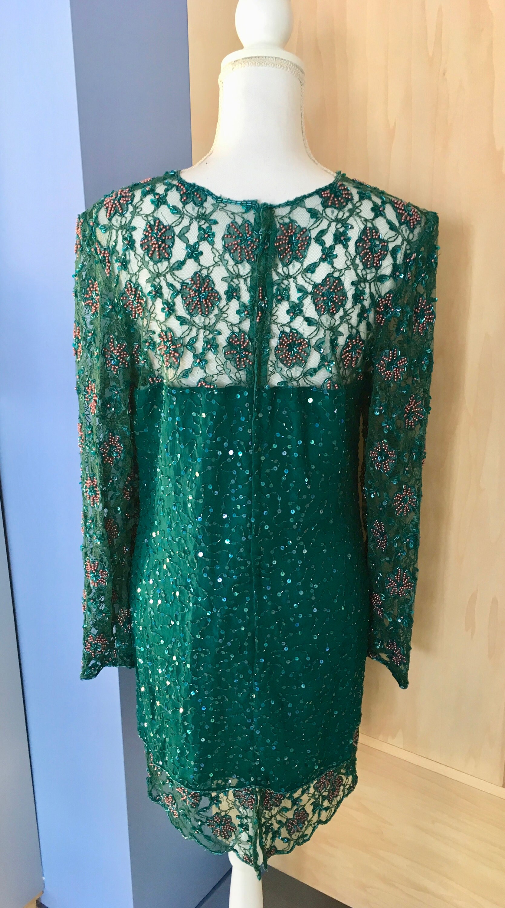 Green Beaded Dress by Creative Creations - Size S-M - Etsy