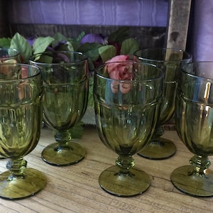 Set of 6 (Six) Libbey Duratuff Light Green Stemmed Water Goblets
