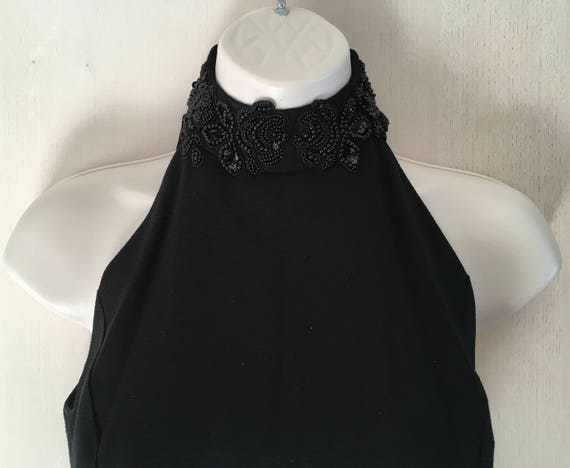 Black Wool Crepe Beaded Dress - image 2