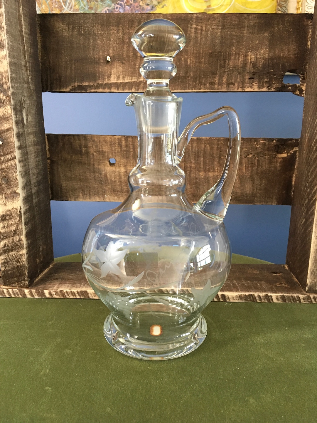 Etched Glass Carafe Made in Romania Etsy