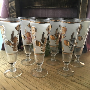Set of 6 (Six) Libbey Gold Roses Pilsner Glasses