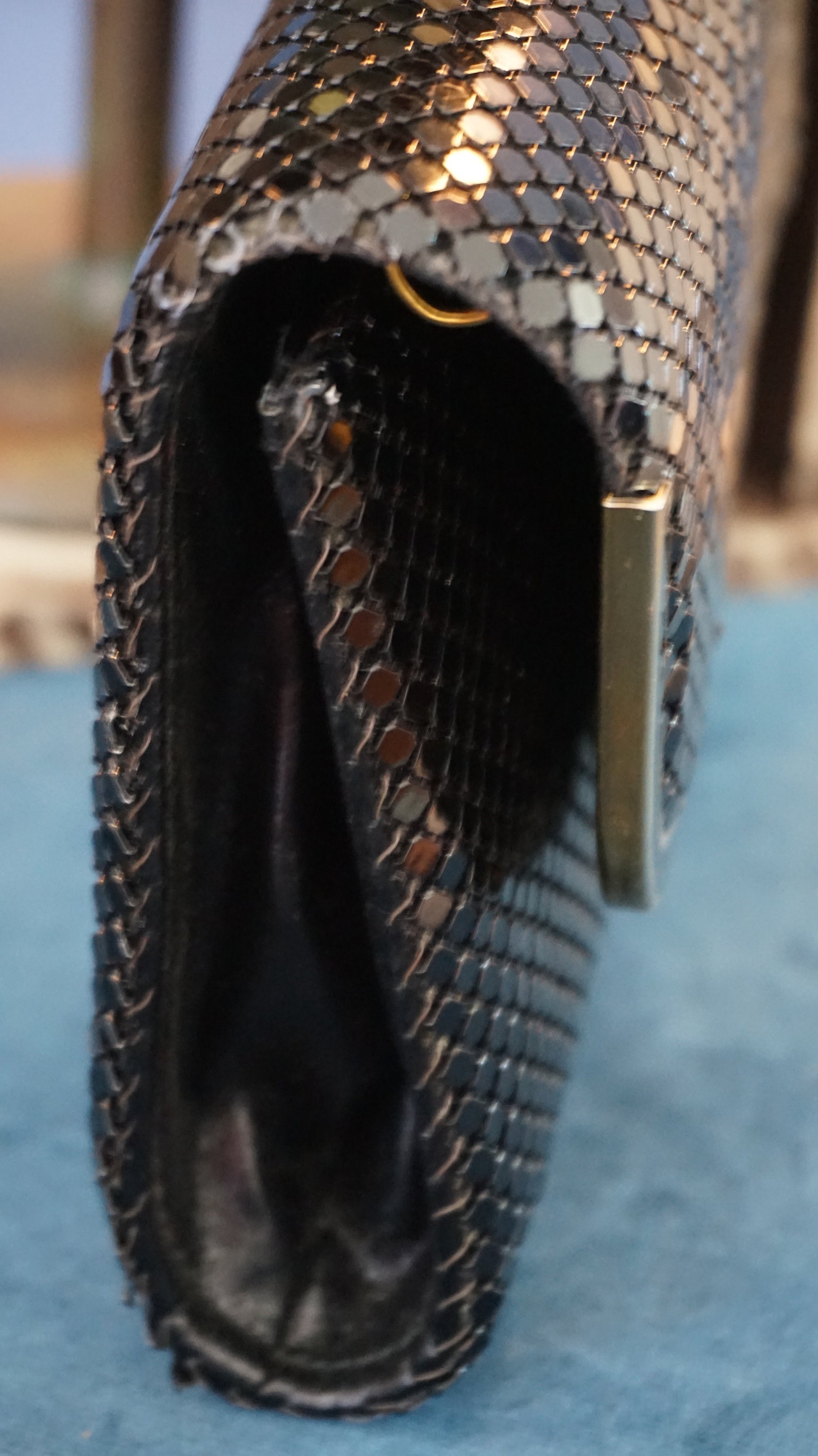 Diamante Mesh Structured Clutch in Black with Ring Latch YB8300 main image 1