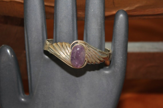 Sterling Silver Hinged Amethyst Bangle - image 1