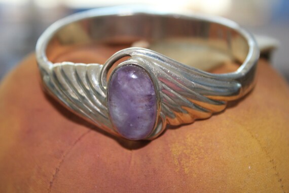 Sterling Silver Hinged Amethyst Bangle - image 5
