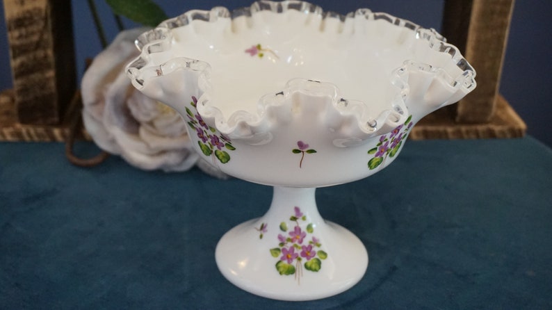 Milk Glass Compote with Violets