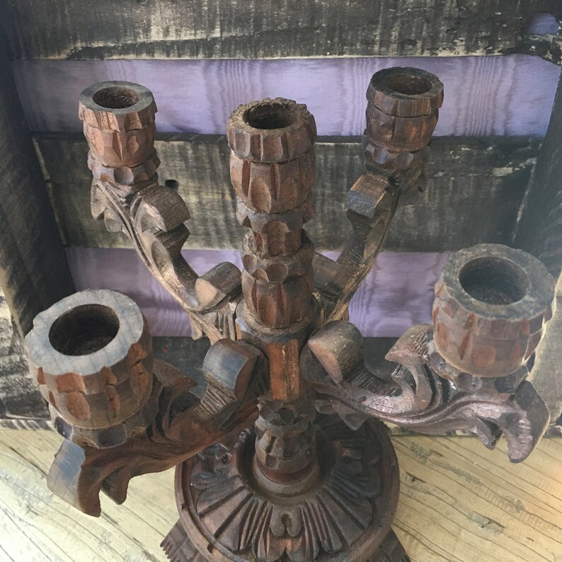 Wood Five-Arm Candelabra Made in Mexico image 4