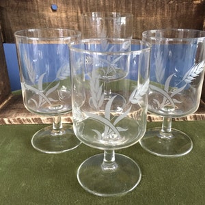 Set of Etched Footed Glasses