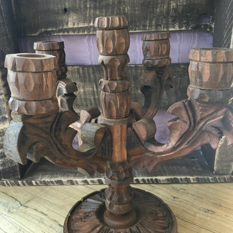 Wood Five-Arm Candelabra Made in Mexico image 3