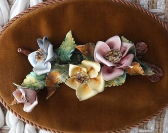 Bone China Flowers on Velvet Backing