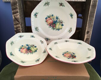 Three-Piece Set Avon Sweet Country Harvest Dinner Plate/Salad Plate/Soup Bowl