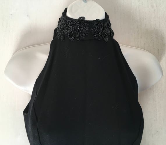 Black Wool Crepe Beaded Dress - image 3