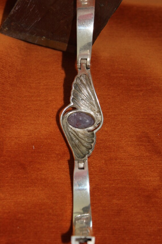 Sterling Silver Hinged Amethyst Bangle - image 2