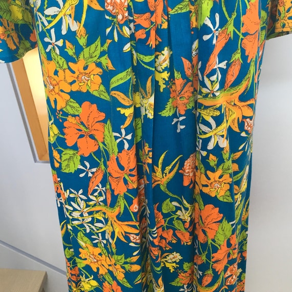 70s Hawaiian Boho Bright Floral Maxi Dress - Size M - Gem