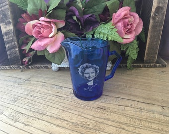 Hazel Atlas Shirley Temple Cobalt Blue Glass 4.5" Pitcher