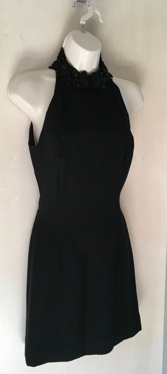 Black Wool Crepe Beaded Dress - image 5