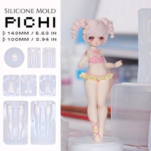 PICHI Small Scale Clay Mold, Mini Silicone Mold for Figurine DIY, Cute Anime Head & Body Mold, Handmade Polymer Clay Mold, Game Doll Molds
