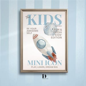 Mini Icon – Rakete und Mond Kinderzimmer Wandkunst Poster | Soft Pastell Kids Magazin Print